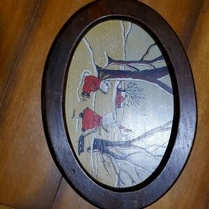 Vintage amish/Prairie kid handpainted scene oval wood fra.e